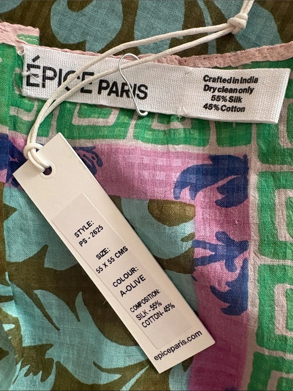 Épice Paris Olive  square Cotton-Silk Scarf